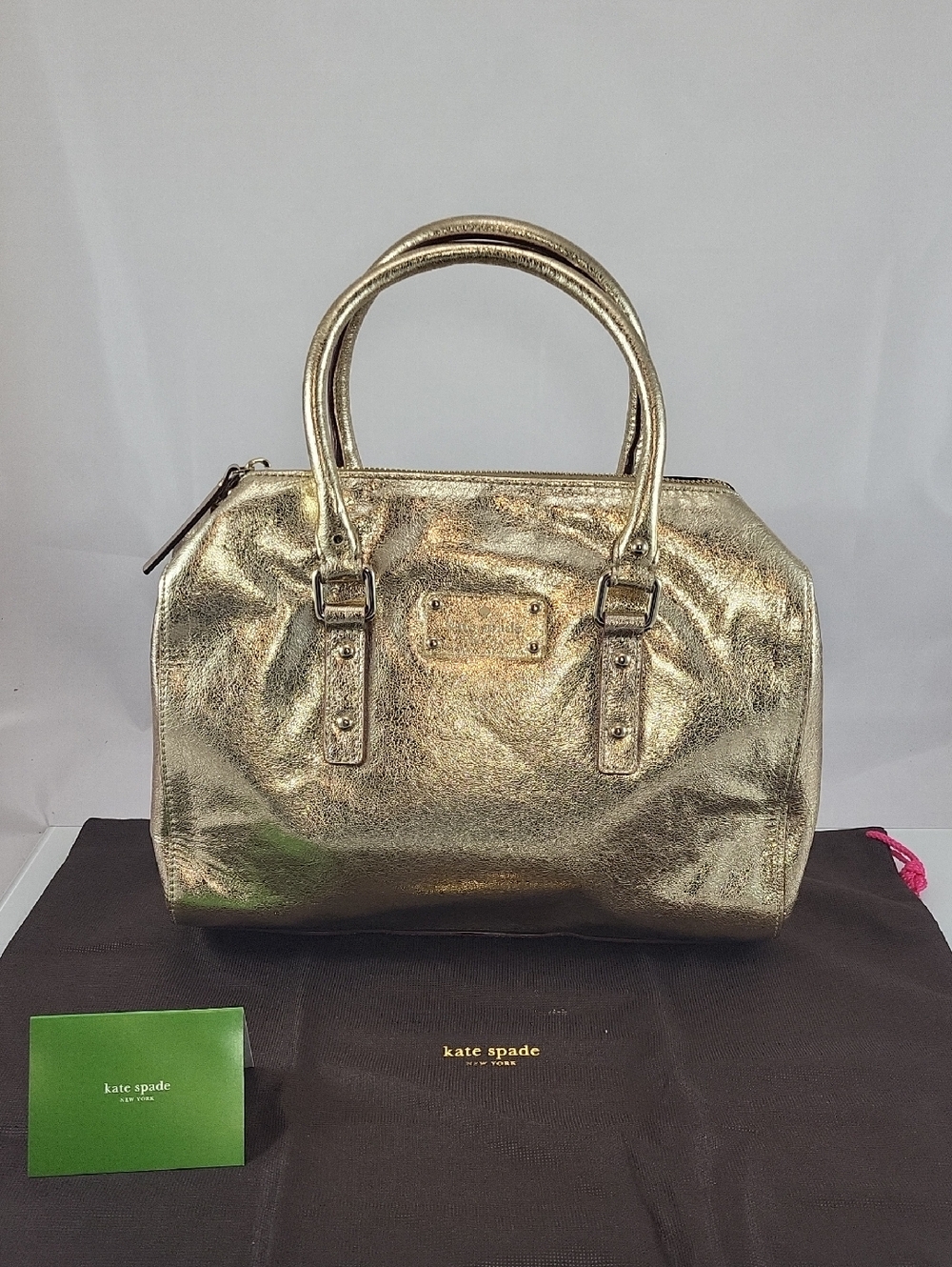 Kate Spade Melinda Flicker Metallic Gold Satchel Vintage Tote Bag